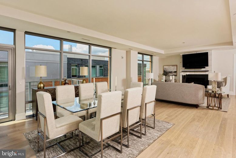 Dining room, Fireplace, Interior, Living room, Wood Texture Flooring