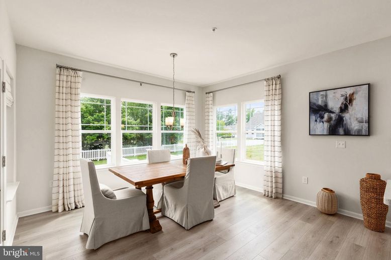 Dining room, Interior, Pendant Lights, Wood Texture Flooring