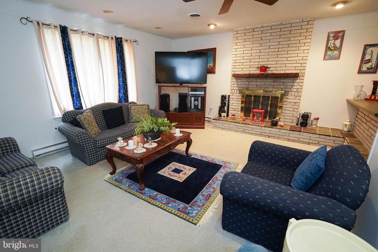 Fireplace, Interior, Living room, Recessed Lighting, Stone Walls