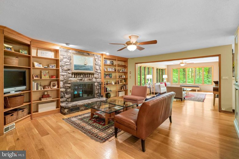 Fireplace, Interior, Living room, Stone Walls, Wood Texture Flooring
