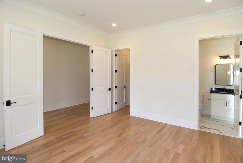 Bathroom, Empty room, Interior, Marble, Recessed Lighting, Wood Texture Flooring