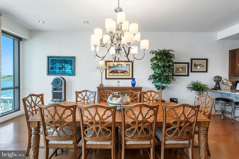 Chandelier, Dining room, Interior, Recessed Lighting, Wood Texture Flooring