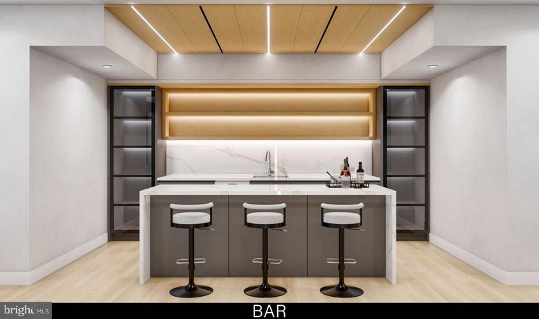 Interior, Kitchen, Marble Walls, Recessed Lighting, Wooden Ceilings, Wood Texture Flooring