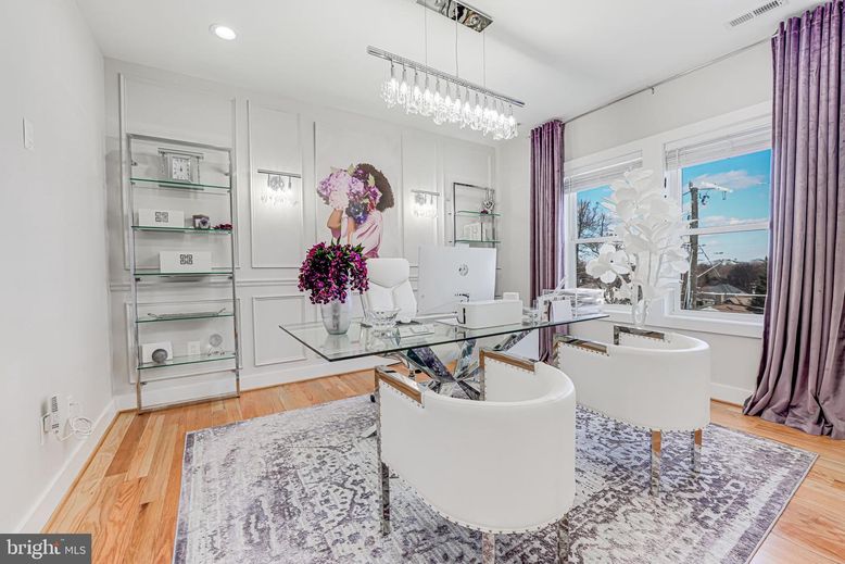 Home Office, Interior, Pendant Lights, Recessed Lighting, Wood Texture Flooring