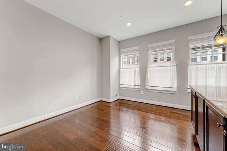 Empty room, Interior, Pendant Lights, Recessed Lighting, Wood Texture Flooring