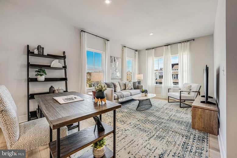 Home Office, Interior, Living room, Recessed Lighting, Wood Texture Flooring