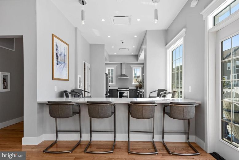 Interior, Kitchen, Pendant Lights, Recessed Lighting, Wood Texture Flooring