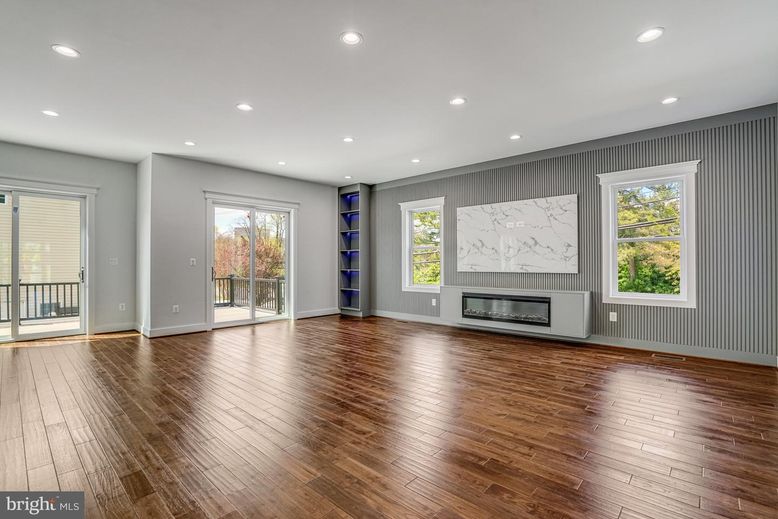 Empty room, Fireplace, Interior, Recessed Lighting, Wood Texture Flooring