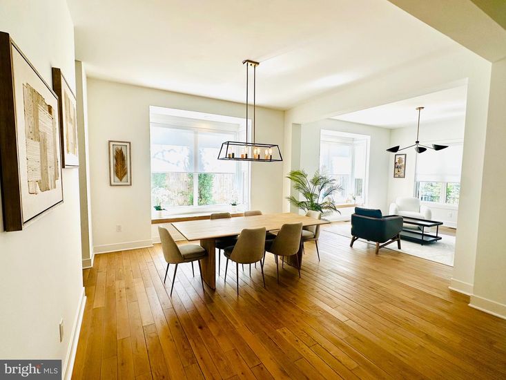 Dining room, Interior, Living room, Pendant Lights, Wood Texture Flooring