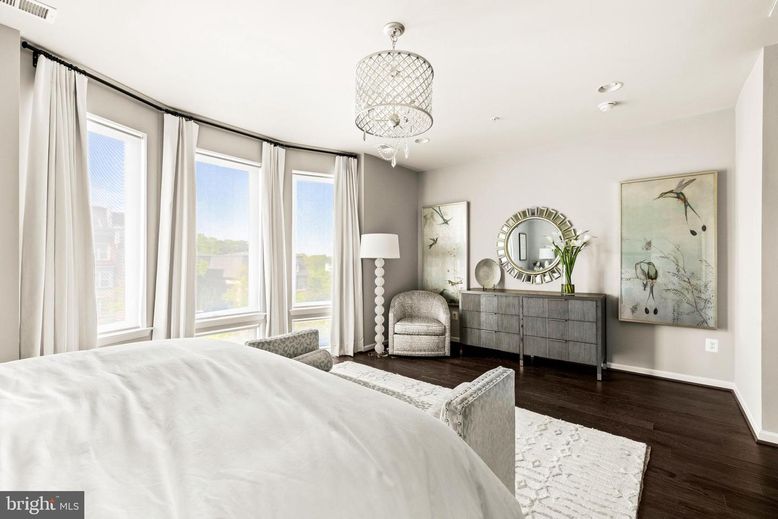Bedroom, Chandelier, Interior, Recessed Lighting, Wood Texture Flooring
