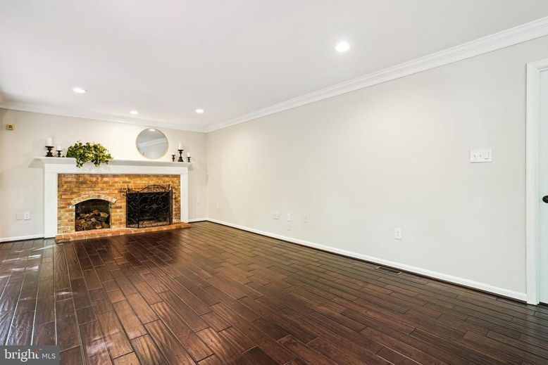 Empty room, Fireplace, Interior, Recessed Lighting, Wood Texture Flooring