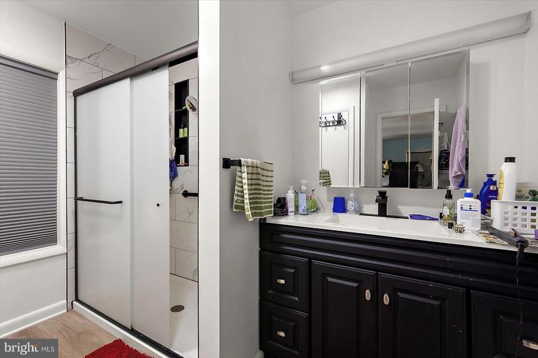 Bathroom, Glass Shower, Interior, Wood Texture Flooring