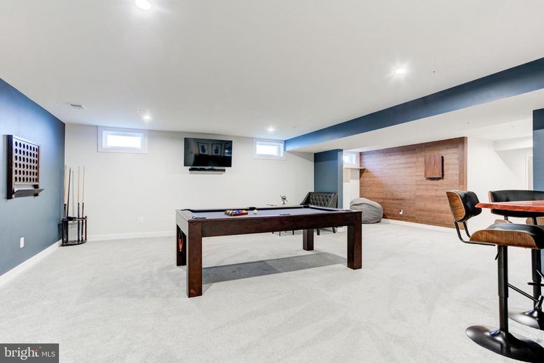 Billiard Table, Game Room, Interior, Recessed Lighting, Wooden Walls