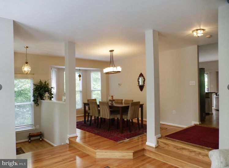 Dining room, Interior, Pendant Lights, Wood Texture Flooring
