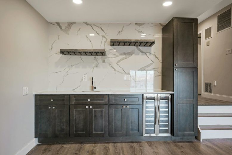 Interior, Marble Walls, Recessed Lighting, Wood Texture Flooring