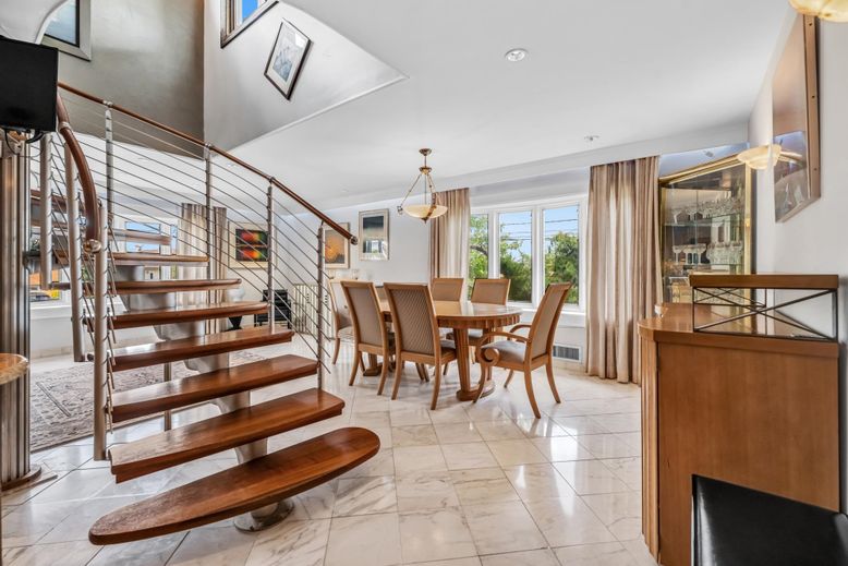 Dining room, Interior, Marble, Pendant Lights, Recessed Lighting