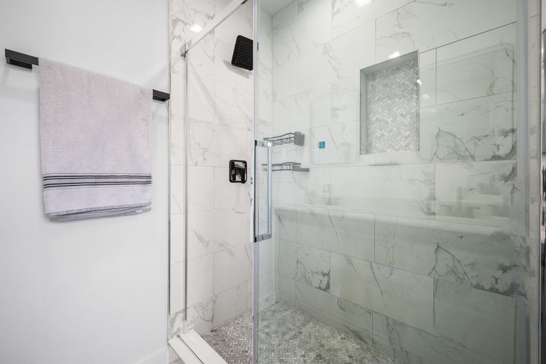 Bathroom, Glass Shower, Interior, Marble Walls