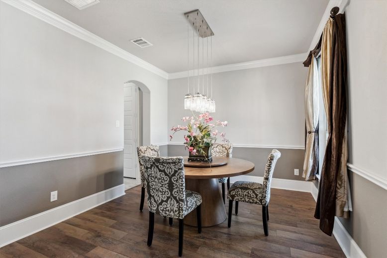 Dining room, Interior, Pendant Lights, Wood Texture Flooring