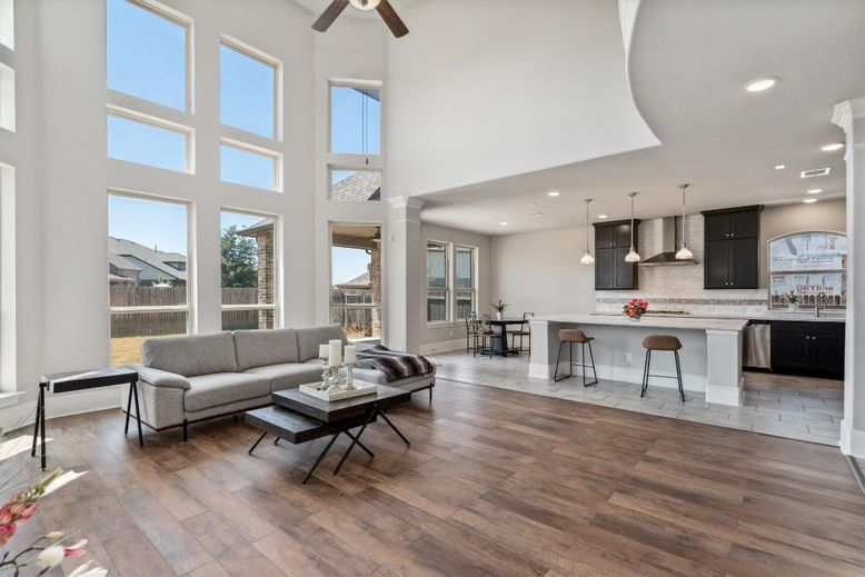 Dining room, Interior, Kitchen, Living room, Pendant Lights, Recessed Lighting, Wood Texture Flooring