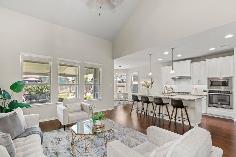 Interior, Kitchen, Living room, Pendant Lights, Recessed Lighting, Stainless Steel Appliances, Wood Texture Flooring