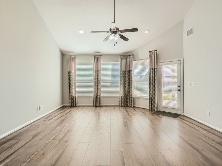 Empty room, Interior, Recessed Lighting, Wood Texture Flooring