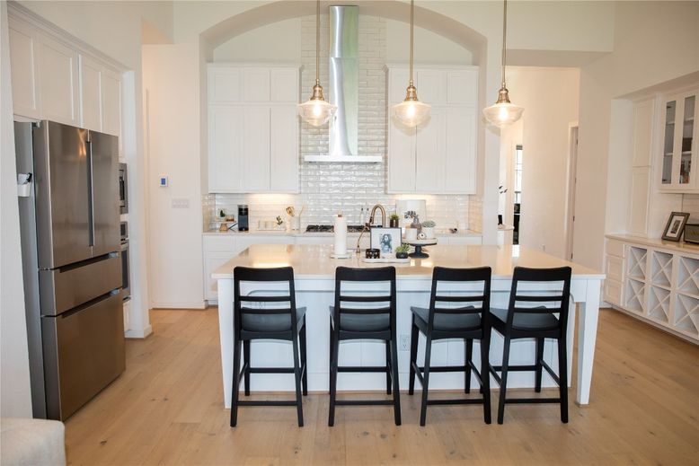 Interior, Kitchen, Pendant Lights, Stainless Steel Appliances, Wood Texture Flooring