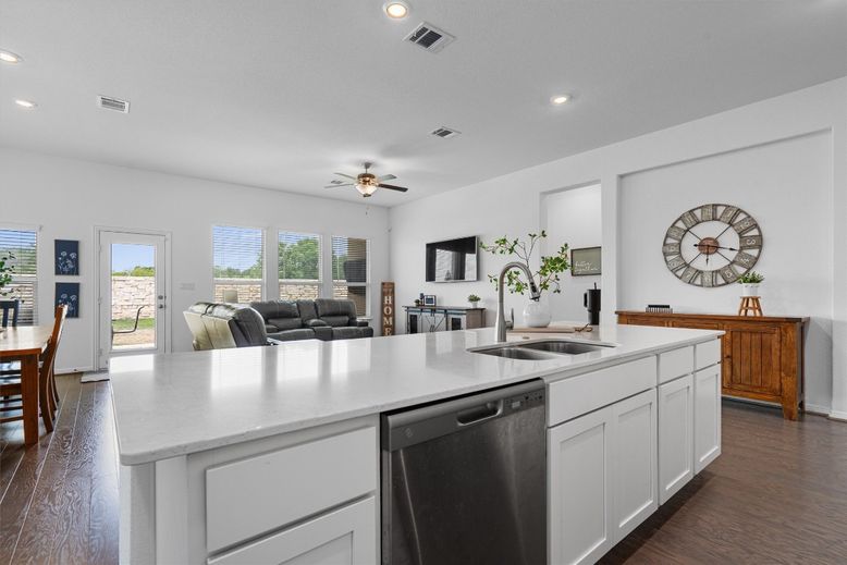 Interior, Kitchen, Living room, Recessed Lighting, Wood Texture Flooring