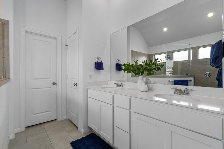 Bathroom, Dual Sink Vanities, Glass Shower, Interior, Recessed Lighting