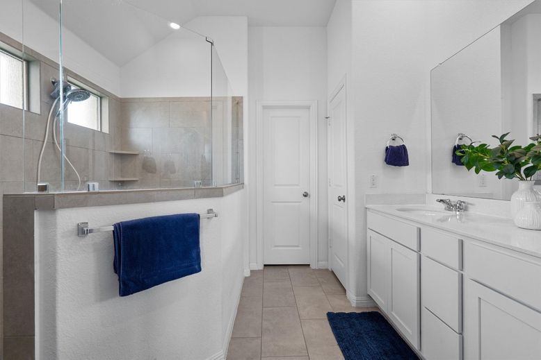 Bathroom, Dual Sink Vanities, Glass Shower, Interior, Recessed Lighting