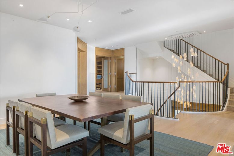 Dining room, Interior, Pendant Lights, Recessed Lighting, Wood Texture Flooring