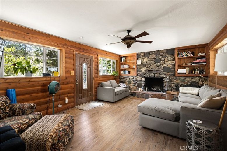 Fireplace, Interior, Living room, Stone Walls, Wood Texture Flooring, Wooden Walls
