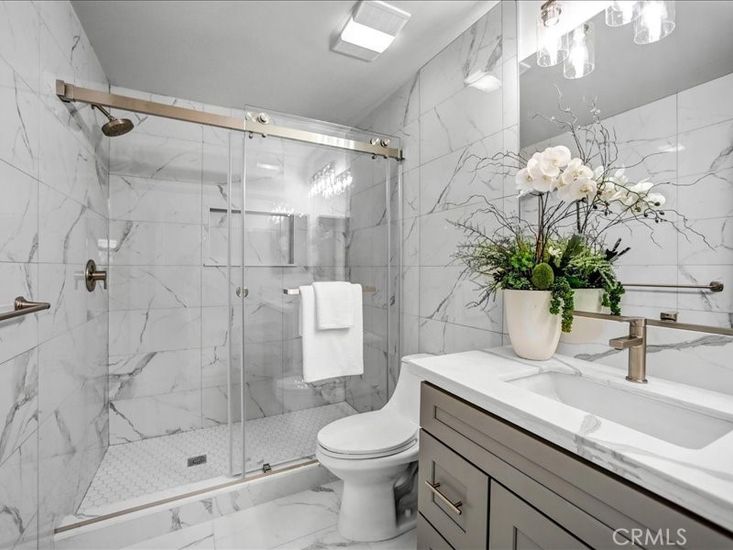Bathroom, Glass Shower, Interior, Marble, Marble Walls