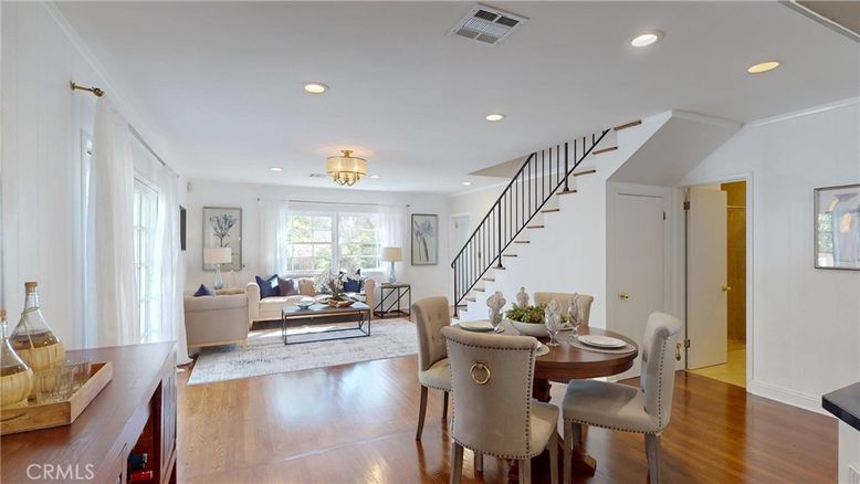 Dining room, Interior, Living room, Recessed Lighting, Wood Texture Flooring