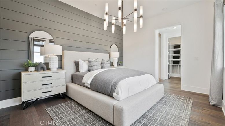 Bedroom, Interior, Pendant Lights, Recessed Lighting, Wood Texture Flooring