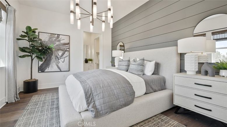 Bedroom, Interior, Pendant Lights, Wood Texture Flooring