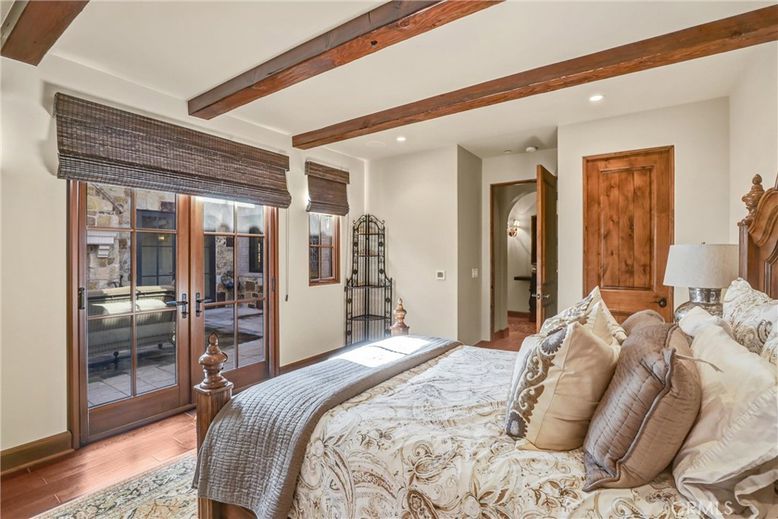 Bedroom, Interior, Recessed Lighting, Wooden Beams, Wood Texture Flooring