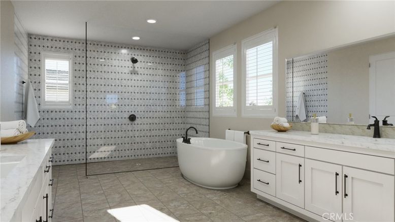 Bathroom, Dual Sink Vanities, Free Standing Baths, Glass Shower, Interior, Recessed Lighting