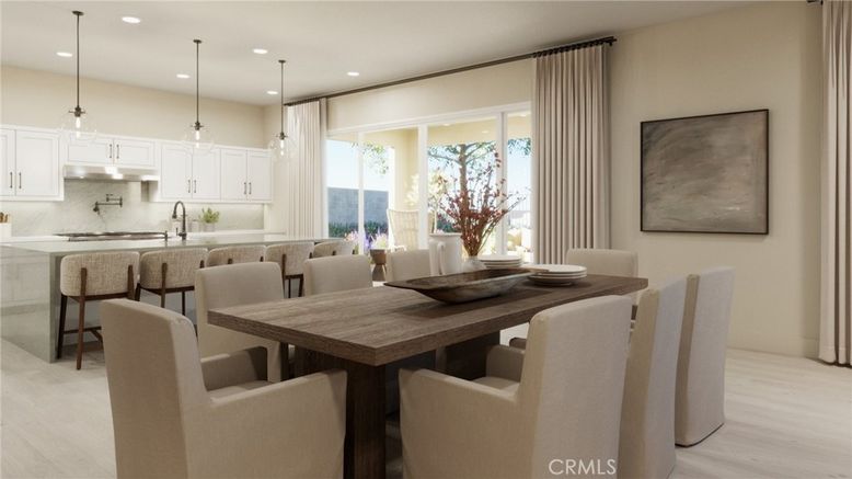 Dining room, Interior, Kitchen, Pendant Lights, Recessed Lighting, Wood Texture Flooring