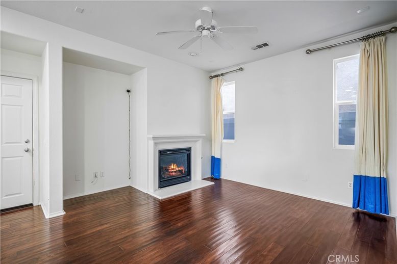 Empty room, Fireplace, Interior, Recessed Lighting, Wood Texture Flooring