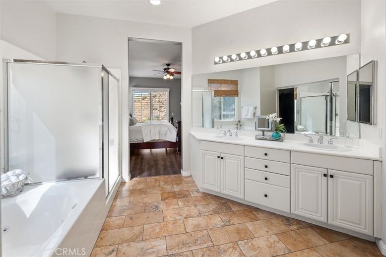 Bathroom, Bedroom, Dual Sink Vanities, Interior, Recessed Lighting, Wood Texture Flooring