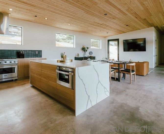 Dining room, Interior, Kitchen, Recessed Lighting, Stainless Steel Appliances, Wooden Ceilings