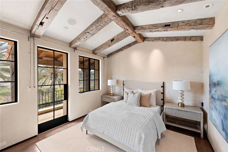 Bedroom, Interior, Recessed Lighting, Wooden Beams, Wood Texture Flooring