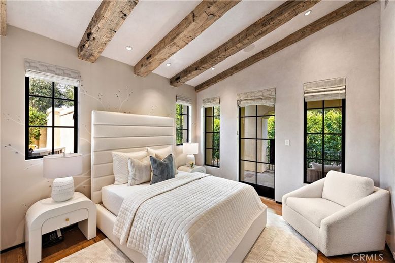 Bedroom, Interior, Recessed Lighting, Wooden Beams, Wood Texture Flooring