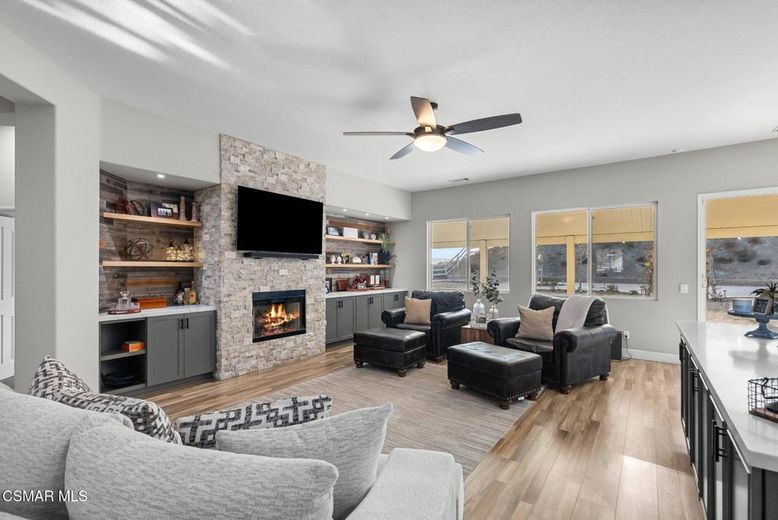Fireplace, Interior, Living room, Stone Walls, Wood Texture Flooring