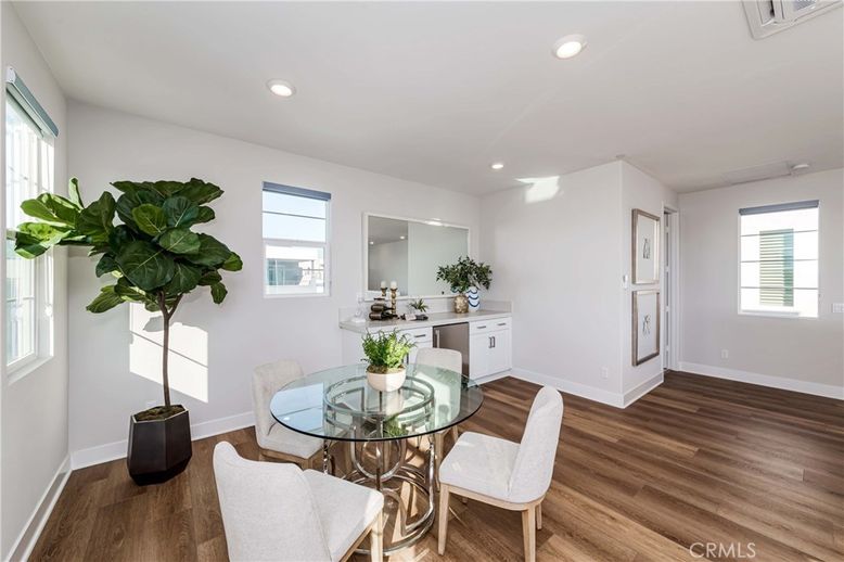 Dining room, Interior, Recessed Lighting, Wood Texture Flooring