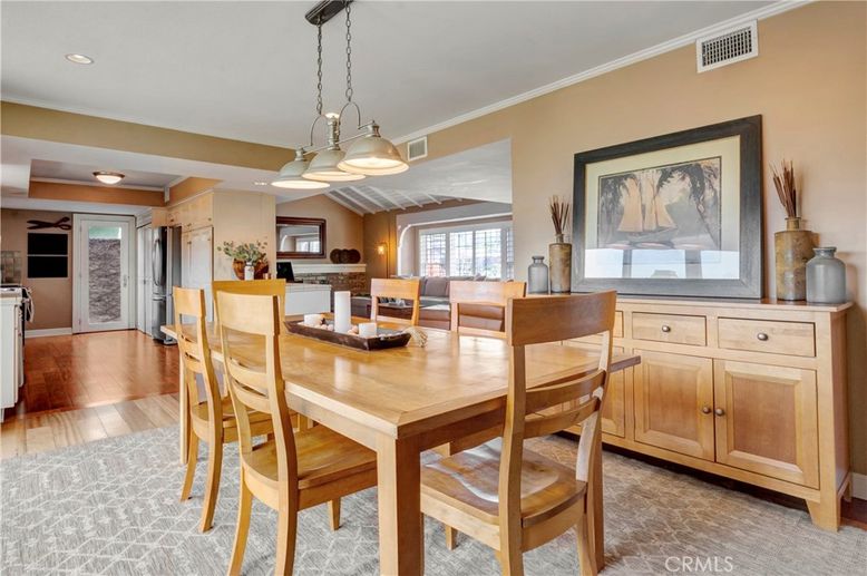 Dining room, Interior, Pendant Lights, Recessed Lighting, Wood Texture Flooring