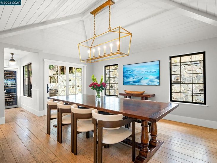Dining room, Interior, Pendant Lights, Wood Texture Flooring