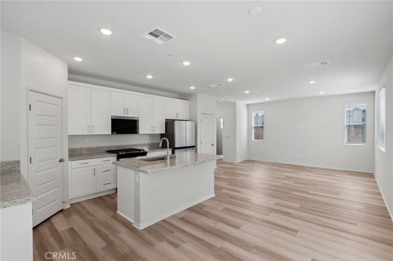 Dining room, Interior, Kitchen, Living room, Recessed Lighting, Wood Texture Flooring