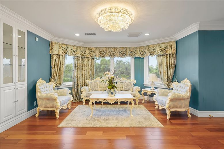 Chandelier, Interior, Living room, Recessed Lighting, Wood Texture Flooring