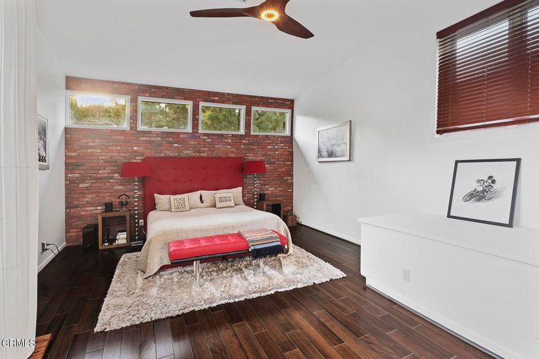 Bedroom, Fireplace, Interior, Stone Walls, Wood Texture Flooring